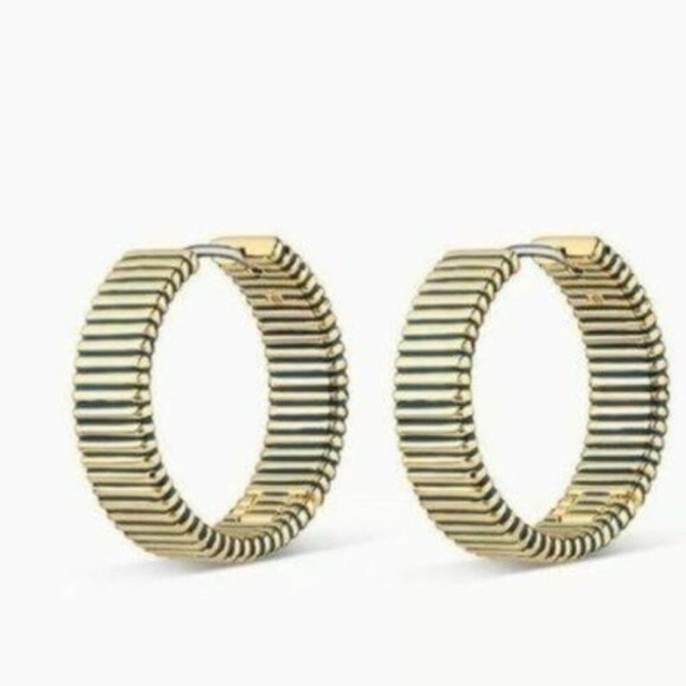Gorjana Hoop Earrings Catalina Enamel 18k Gold Plated Navy Striped - Picture 2 of 13